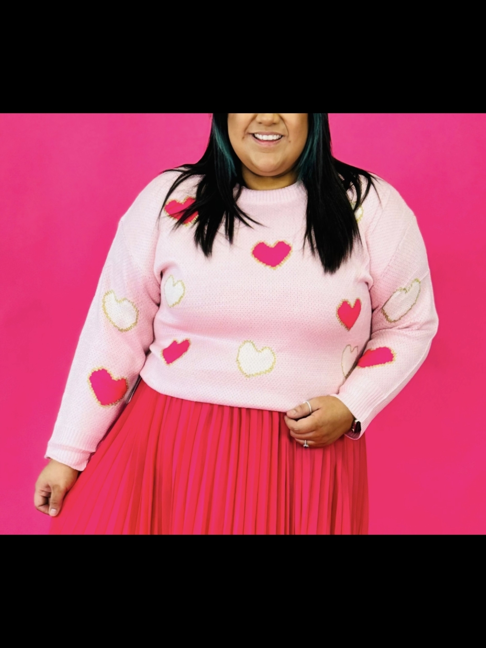 New Grace + Emma Southern Grace Pink Heart-Print Sweater Size Large